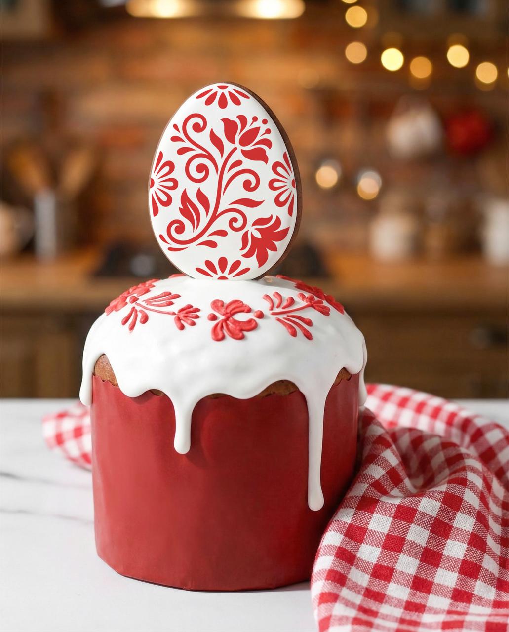 Красно-белые расписные яйца