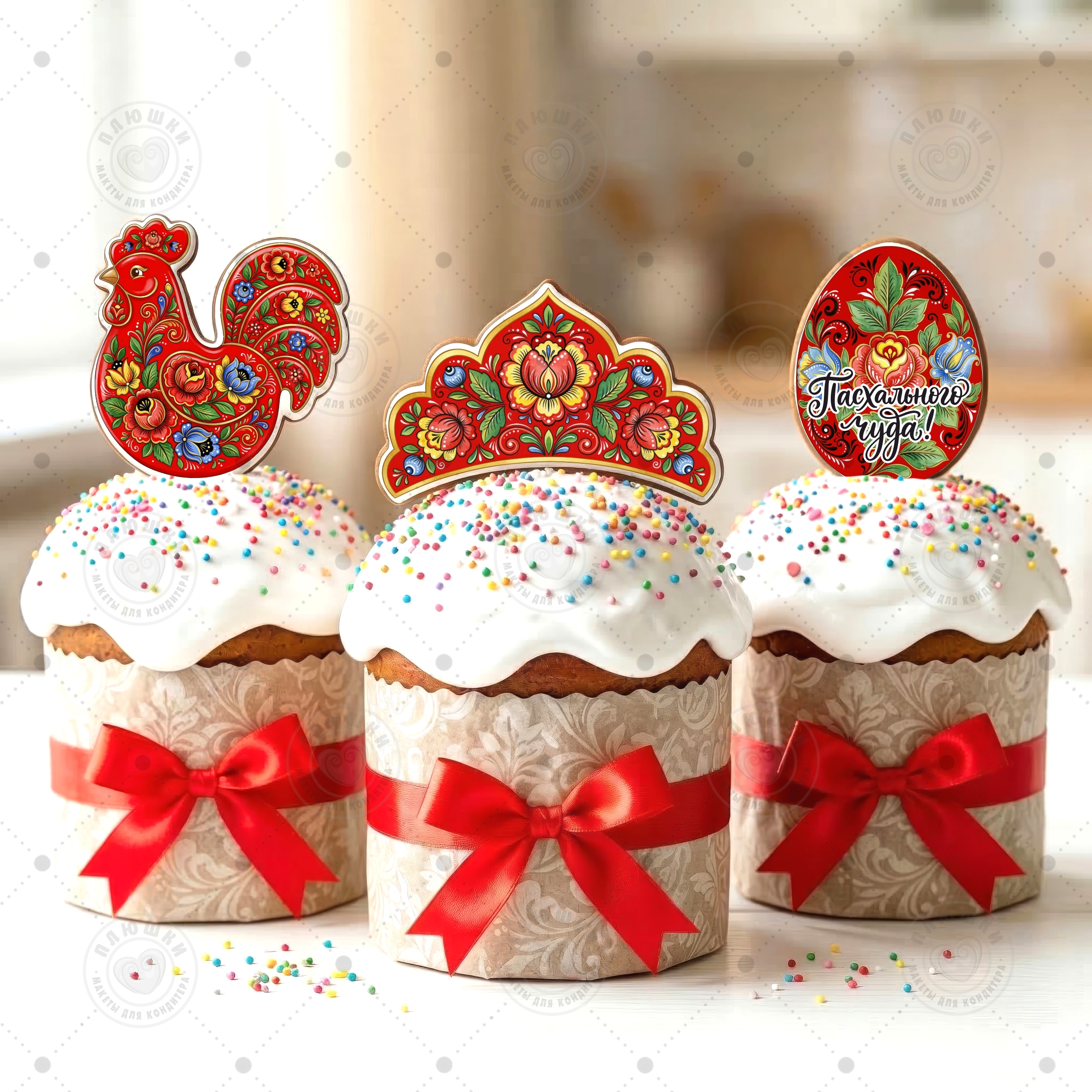 Пасхальные петушки топперы в русском стиле